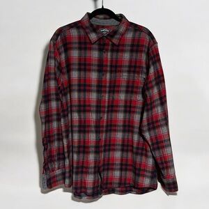 Eddie Bauer Men’s Soft Brushed Cotton Plaid Flannel Shirt Red and Grey Size XL